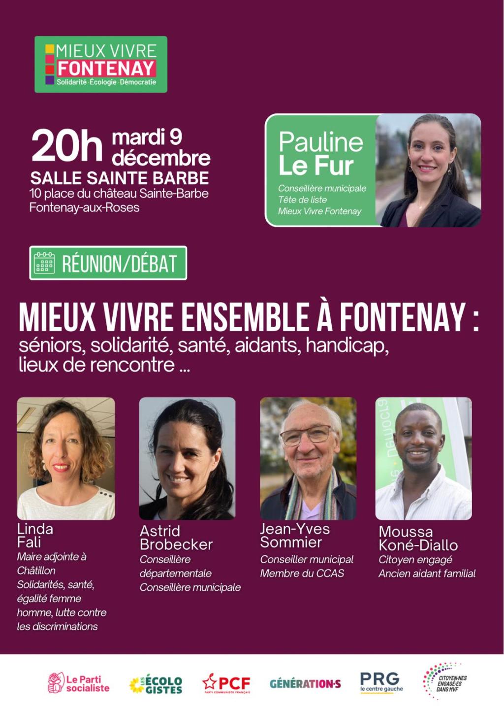 Le collectif “Mieux Vivre Fontenay” et Pauline Le Fur vous invitent à une réunion publique sur les Solidarités à&nbsp;Fontenay